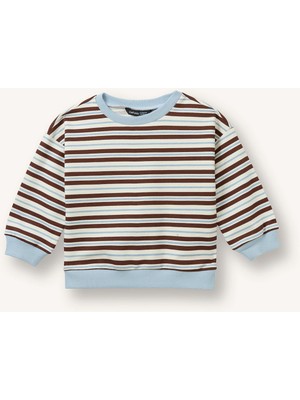 DeFacto %100 Pamuk Regular Fit Bisiklet Yaka Düşük Omuzlu Çizgili Erkek Bebek Sweatshirt I0699A526AU