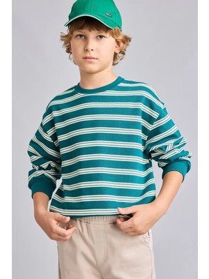DeFacto Oversize Bisiklet Yaka Çizgili Sweatshirt Erkek Çocuk H9694A826WN