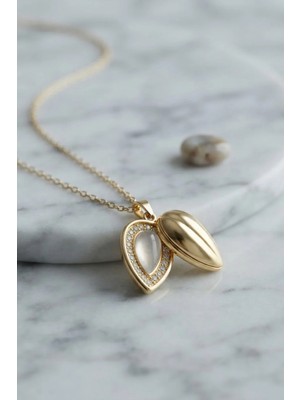 Inure Jewelry 316L Çelik Zincir Gold Renk Damla Tomurcuk Model Kolye