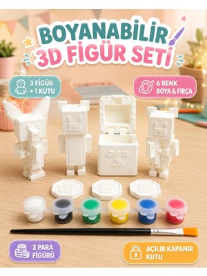 Vrd Chloe Super Bear Adventure 3D Figür Boyama Seti 7 Parça 4 Figür 6 Renk Boya Fırça 8 cm Hareketli(Plastik)