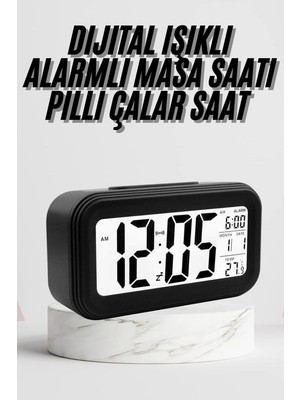 Dijital Masa Saati Termometre Takvim LED Ekran Pilli Ev Ofis Masası