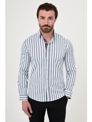 MCR Çizgili Slim Fit Uzun Kollu Erkek Gömlek