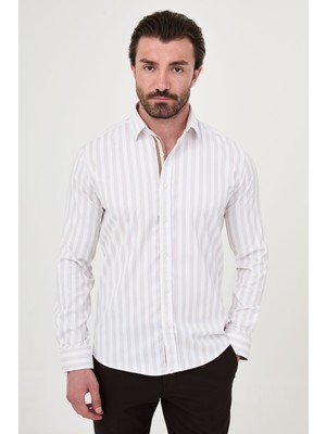 MCR Çizgili Slim Fit Uzun Kollu Erkek Gömlek