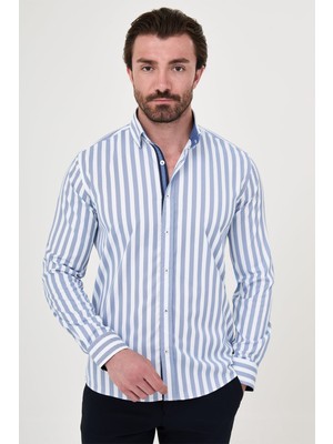 MCR Çizgili Slim Fit Uzun Kollu Erkek Gömlek