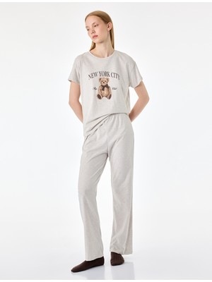 Koton Kısa Kollu Bisiklet Yaka Ayıcık Baskılı Pijama Takımı