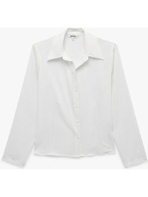 Koton Slim Fit Kaçık Yaka Uzun Kollu Saten Gömlek