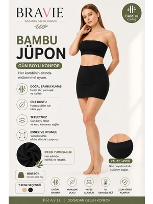 Bravie Kadın Mini Kısa Boy Bambu Jupon – Hafif, Ten Rengi, Dikişsiz Görünmez Astar Etek 301 Ten