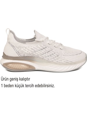 Voyager Beyaz Geniş Kalıp Örme Hafızalı Taban Nefes Alan Kadın Yürüyüş ve Spor Ayakkabı Sneaker B264 Z