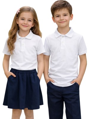 ERDEM KIDS Unisex Kız Erkek Çocuk Polo Yaka Pamuklu Kısa Kol Beyaz F2:F100GÜNLÜK Basic Okul Tişört
