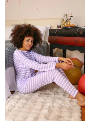 Hace Bazaar Marsilyan- Kadın Uzun Kol Penye Pijama Takım Lila