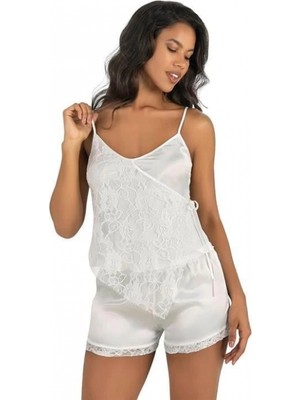 Hace Bazaar Marsilyan-Ekru Saten Şort Takımı 9204