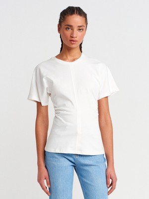 Dilvin 31585 %100 Pamuk Drape Detaylı T-Shirt-Koyu Kahve