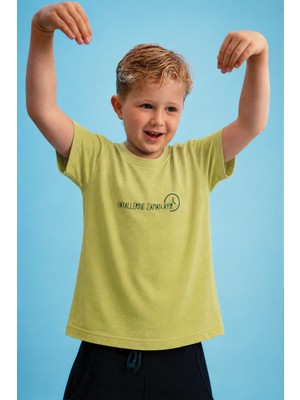 Cigit Slogan Baskılı T-Shirt 2-10 Yaş Arası Lime