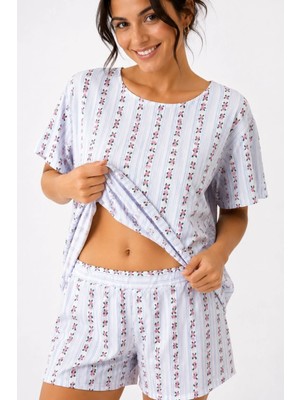 Bella Notte Vintage Rose Şortlu Kısa Kollu Pijama Takımı