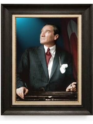 Giyense Tablore Siyah Varaklı Paspartulu Çerçeveli Atatürk Tablo A329