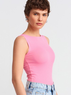 Dilvin 20868 Kayık Yaka Kolsuz Top-Pembe