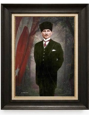 Giyense Tablore Siyah Varaklı Paspartulu Çerçeveli Atatürk Tablo A401