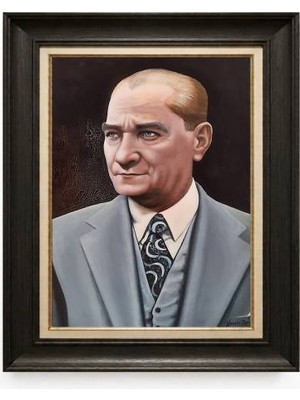 Giyense Tablore Siyah Varaklı Paspartulu Çerçeveli Atatürk Tablo A238