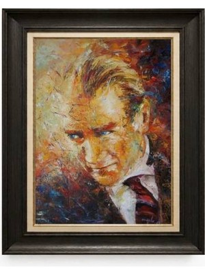 Giyense Tablore Siyah Varaklı Paspartulu Çerçeveli Atatürk Tablo A314
