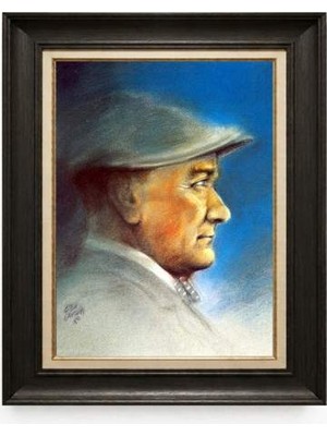 Giyense Tablore Siyah Varaklı Paspartulu Çerçeveli Atatürk Tablo A176
