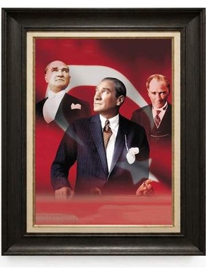 Giyense Tablore Siyah Varaklı Paspartulu Çerçeveli Atatürk Tablo A183