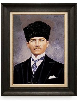 Giyense Tablore Siyah Varaklı Paspartulu Çerçeveli Atatürk Tablo A272