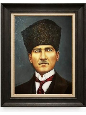 Giyense Tablore Siyah Varaklı Paspartulu Çerçeveli Atatürk Tablo A67