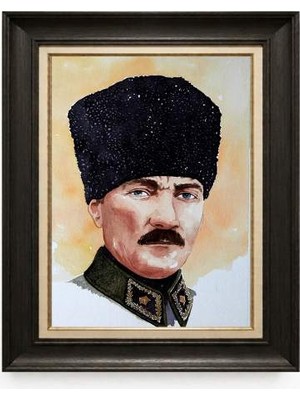 Giyense Tablore Siyah Varaklı Paspartulu Çerçeveli Atatürk Tablo A71