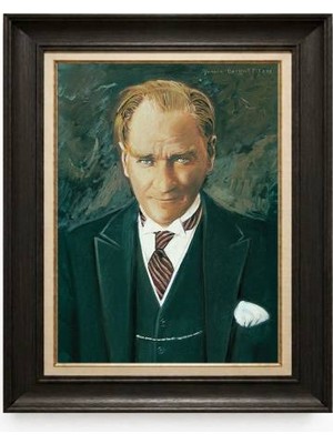 Giyense Tablore Siyah Varaklı Paspartulu Çerçeveli Atatürk Tablo A365