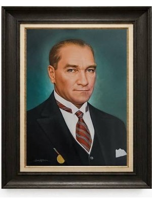 Giyense Tablore Siyah Varaklı Paspartulu Çerçeveli Atatürk Tablo A227