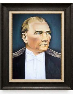 Giyense Tablore Siyah Varaklı Paspartulu Çerçeveli Atatürk Tablo A62