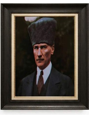 Giyense Tablore Siyah Varaklı Paspartulu Çerçeveli Atatürk Tablo A161