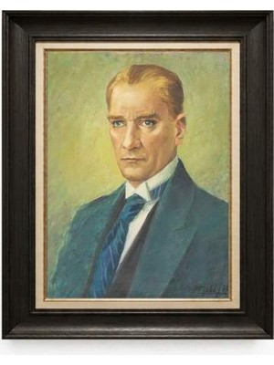 Giyense Tablore Siyah Varaklı Paspartulu Çerçeveli Atatürk Tablo A138