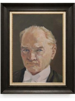 Giyense Tablore Siyah Varaklı Paspartulu Çerçeveli Atatürk Tablo A163
