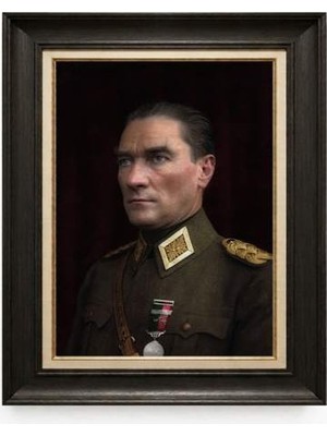 Giyense Tablore Siyah Varaklı Paspartulu Çerçeveli Atatürk Tablo A219