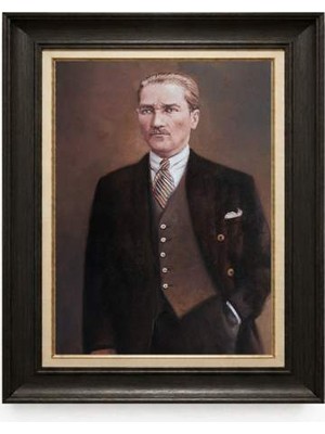 Giyense Tablore Siyah Varaklı Paspartulu Çerçeveli Atatürk Tablo A144