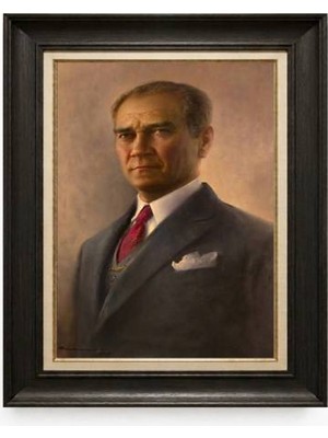 Giyense Tablore Siyah Varaklı Paspartulu Çerçeveli Atatürk Tablo A345