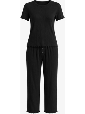 Mjamass Siyah Kaşkorse Pamuklu Yumoş Pijama Takımı