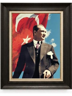 Giyense Tablore Siyah Varaklı Paspartulu Çerçeveli Atatürk Tablo A75