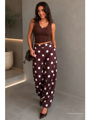 Madmext Kahverengi Puantiyeli Beli Lastikli Balon Kadın Pantolon MG2886