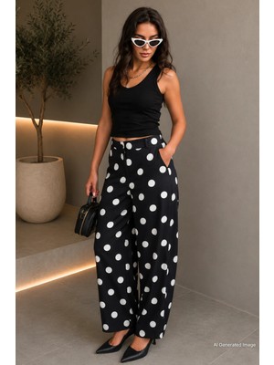 Madmext Siyah Puantiyeli Beli Lastikli Balon Kadın Pantolon MG2886