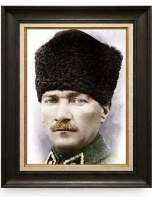 Giyense Tablore Siyah Varaklı Paspartulu Çerçeveli Atatürk Tablo A202