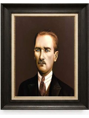 Giyense Tablore Siyah Varaklı Paspartulu Çerçeveli Atatürk Tablo A222