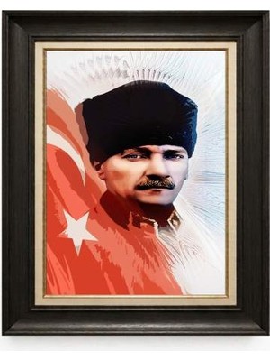 Giyense Tablore Siyah Varaklı Paspartulu Çerçeveli Atatürk Tablo A126