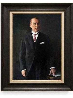 Giyense Tablore Siyah Varaklı Paspartulu Çerçeveli Atatürk Tablo A242
