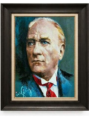 Giyense Tablore Siyah Varaklı Paspartulu Çerçeveli Atatürk Tablo A45