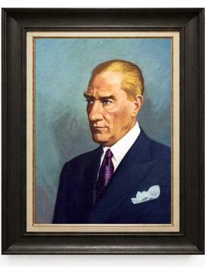 Giyense Tablore Siyah Varaklı Paspartulu Çerçeveli Atatürk Tablo A193