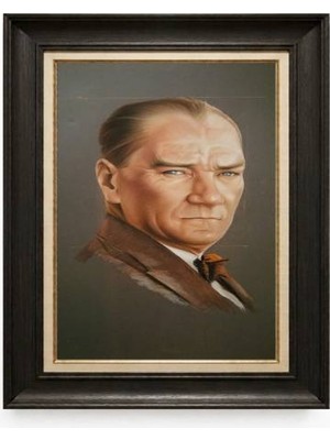 Giyense Tablore Siyah Varaklı Paspartulu Çerçeveli Atatürk Tablo A359