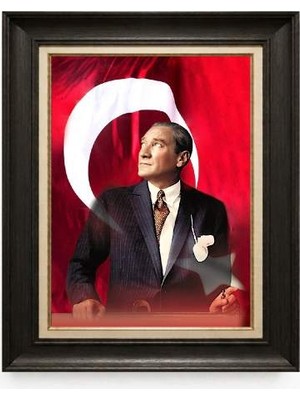 Giyense Tablore Siyah Varaklı Paspartulu Çerçeveli Atatürk Tablo A92