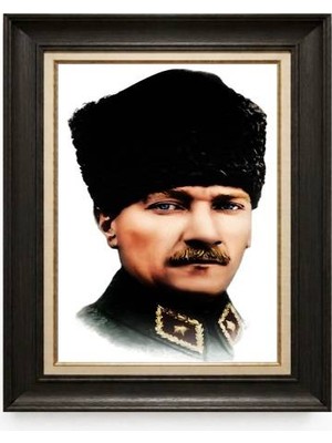 Giyense Tablore Siyah Varaklı Paspartulu Çerçeveli Atatürk Tablo A403